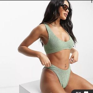 ASOS DESIGN mix and match crinkle top and matching high leg high waist bottoms